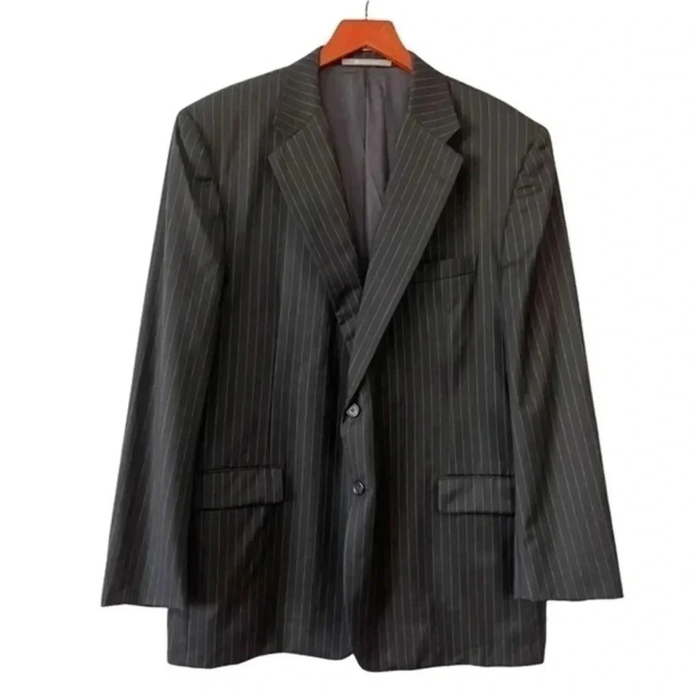 Hickey Freeman 100% Wool Men’s Pinstripes Sport Coat in Black Size 46R